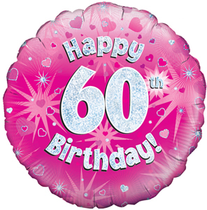 Photo of Oaktree - 18" Foil Balloon - Happy 60th Birthday - Pink Holographic