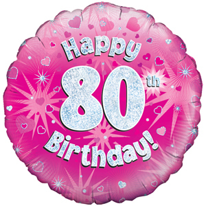 Photo of Oaktree - 18" Foil Balloon - Happy 80th Birthday - Pink Holographic