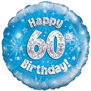 Photo of Oaktree - 18" Foil Balloon - Happy 60th Birthday - Blue Holographic