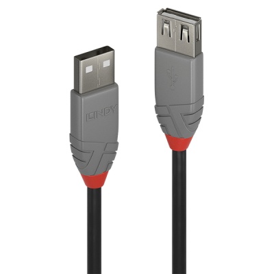 Photo of Lindy 0.5m USB2.0 A Male to Female USB Extension Cable - Grey/Black