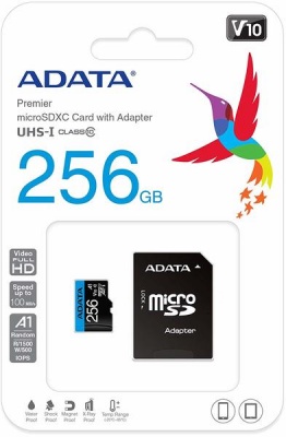 Photo of ADATA Premier 85/A1 AUSDX256GUICL10A1-RA1 256GB MicroSDHC/SDXC UHS-I Class 10 V10 A1 Memory Card with Adapter