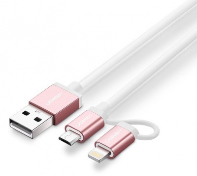 Photo of Ugreen - 1m USB to lightning & Micro USB Cable - Rose