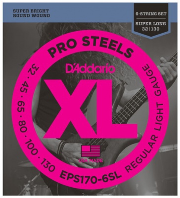 Photo of DAddario D'Addario EPS170-6SL XL ProSteels 30-130 6 String Light Super Long Scale Steel Alloy Bass Guitar Strings