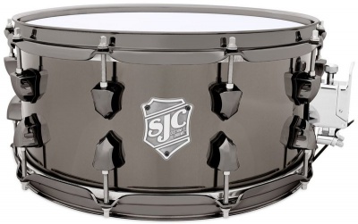 Photo of SJC Drums Dudley 14x6.5" Black Nickel Over Steel Snare Drum with Antique Brass Hardware
