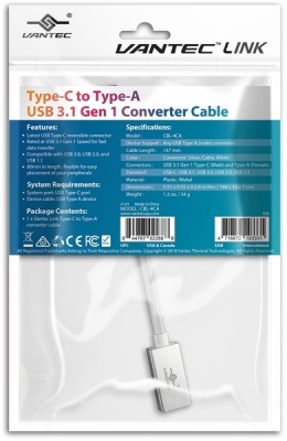 Photo of Vantec Link Type-C To Type-A USB 3.1 Gen 1 Converter Cable - White
