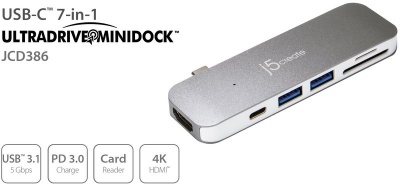 Photo of j5 create J5create - CD386 USB Type-Câ„¢ 7-in-1 UltraDrive Mini Dockâ„¢