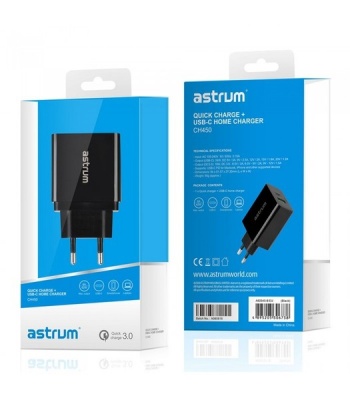 Photo of Astrum - A92545-B EU Ch450 Home Charger 6a USB 3.0/USB-C - Black
