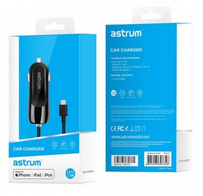 Photo of Astrum CC390 2.4A Lightning Smartphone Car Charger - Black