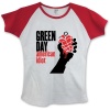 Green Day - American Idiot Ladies Short Sleeve Raglan Shirt - Red/White Photo