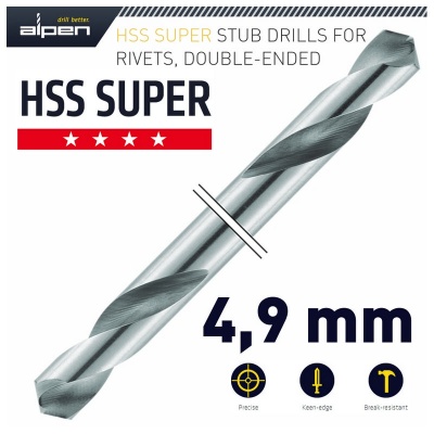 Photo of Alpen Hss Super Drill Bit Double Ended 4.9Mm 2/Pouch