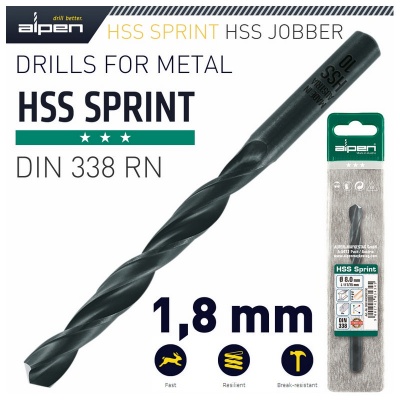 Photo of ALPEN HSS Sprint Drill Bit 1.8mm 1/Pack