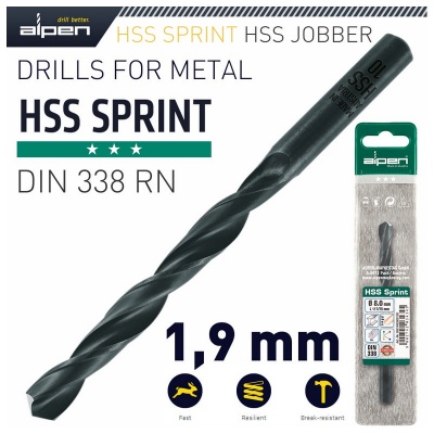 Photo of ALPEN HSS Sprint Drill Bit 1.9mm 1/Pack