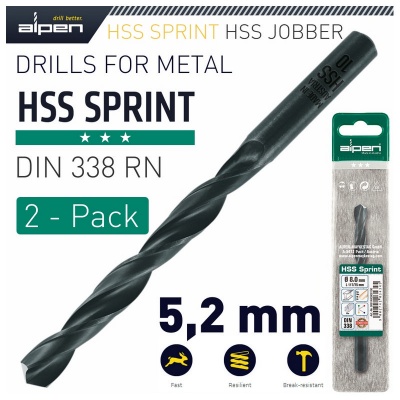 Photo of ALPEN HSS Sprint Drill Bit 5.2mm 2/Pack