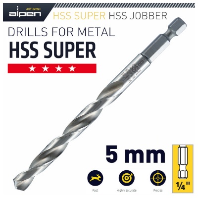 ALPEN HSS Super Drill Bit Hex Shank 5mm