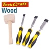 Tork Craft Chisel Set Wood 3 Piece Plus Wooden Mallet Blister Photo
