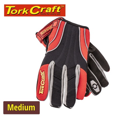 Photo of Tork Craft Mechanics Glove Medium Synthetic Leather Reinforced Palm Spandex Red