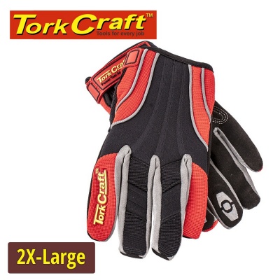 Photo of Tork Craft Mechanics Glove 2x Large Synthetic Leather Reinforced Palm Spandex Red