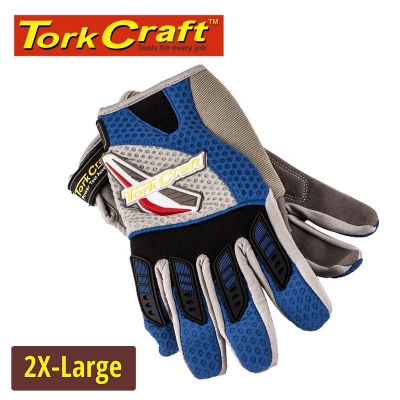 Photo of Tork Craft Mechanics Glove Xx Large Synthetic Leather Palm Air Mesh Back Blue