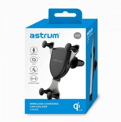 Photo of Astrum CW260 Smartphone Air Vent Holder with Qi 1.2 Wireless Charging - Black