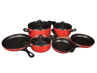 Global Kitchen 9 Piece Red Non Stick Pot and Pan Set