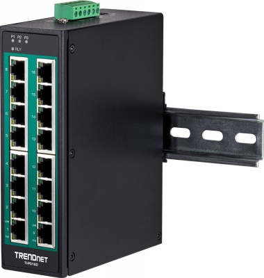 Photo of TRENDnet TI-PG160 16-port hardened Industrial Gigabit PoE DIN-Rail Switch